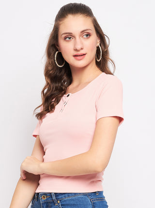 Madame Solid Dusty Pink Round Neck Top