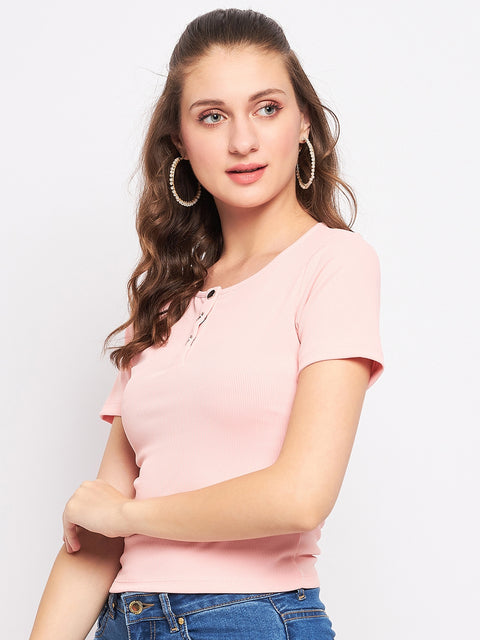 Madame Solid Dusty Pink Round Neck Top