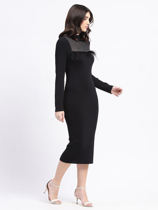 Madame Mock Neck Black Bodycon Midi Dress