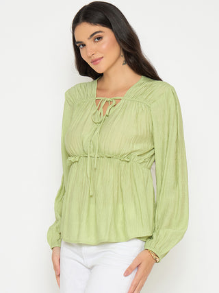 Madame Cinch Waist Apple Green Peplum Top