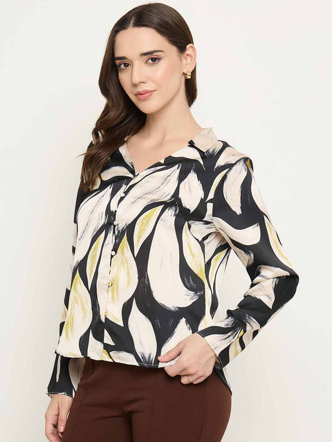 Madame Self Design Solid Black Shirts