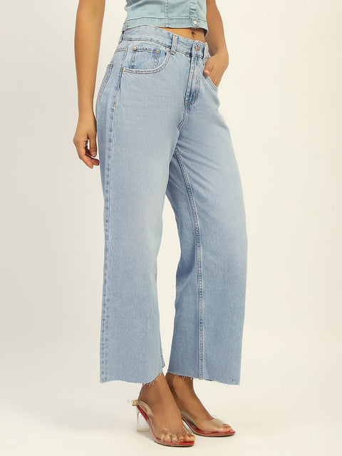 Madame Mid Rise Solid Ice Blue Jeans