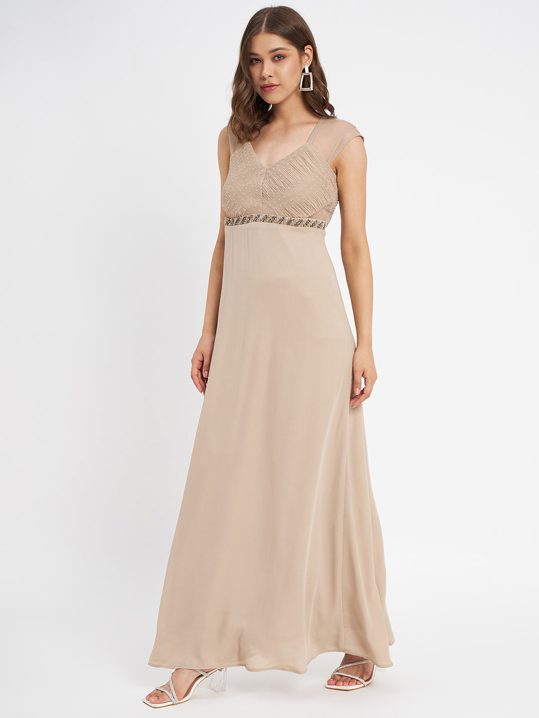 Madame Beige Embellished Fit-Flare Dress Madame Beige Embellished Fit-Flare Dress