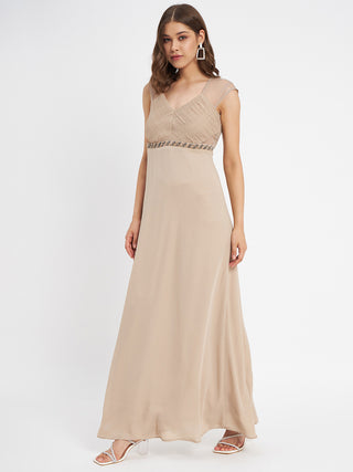 Madame Beige Embellished Fit-Flare Dress