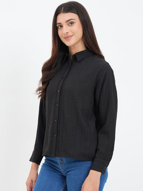 Madame Black Textured Solid Shirt