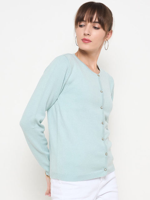 Madame Crew Neck Button Down Mint Green Cardigan