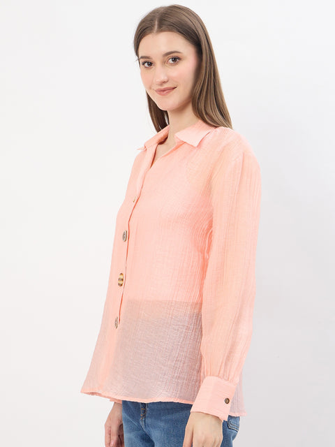 Madame Textured Powder Pink Lyocell Blend Shirt