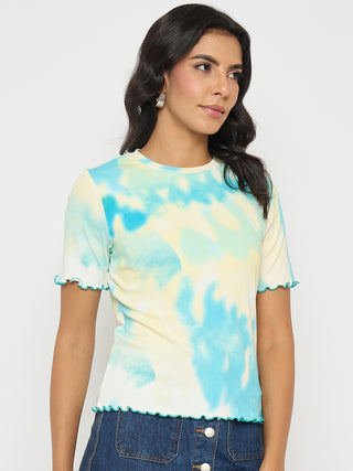 Madame Tie-Dye Lettuce Hem Aqua Blue T-Shirt
