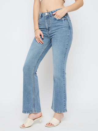 Madame Stone Wash Flared Light Blue Cotton Blend Jeans