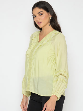 Madame Frill Neck Cool Matcha Viscose Blend Top