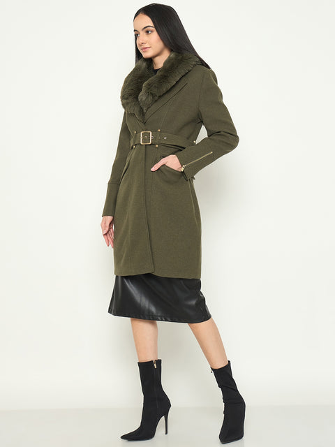 Madame Faux Fur Shawl Collar Long Coat with Belt