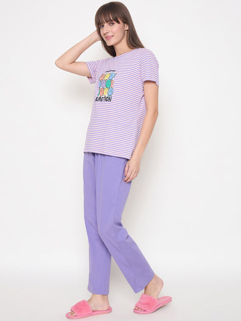 mSECRET Printed Top, Shorts and Bottoms Purple Night Suit