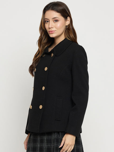 Madame Black Collared Full Sleeve Short Coat