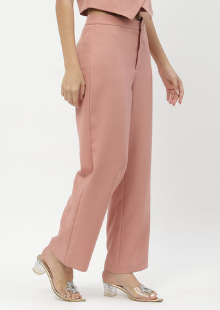 Madame Solid Peach Straight Fit Trousers