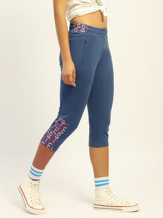 mSECRET Printed Blue Cotton Blend Capri