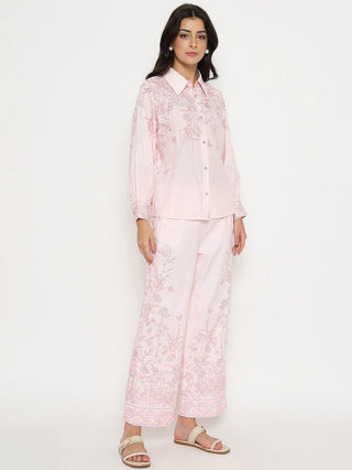 Madame Floral Print Top and Bottom Pink Cotton Co-ord Set