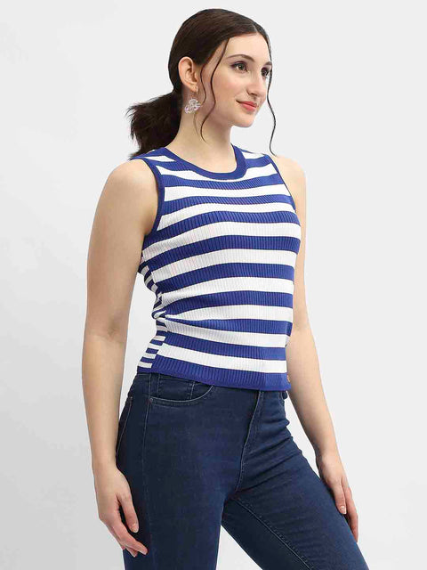 Madame Striped Royal Blue Tank Top