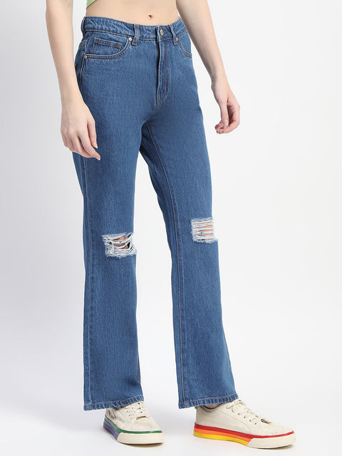 Madame Blue Ripped Flared Denim