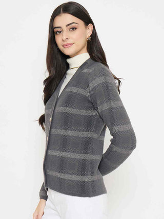 Madame Plaid Nylon Blend Grey Cardigan