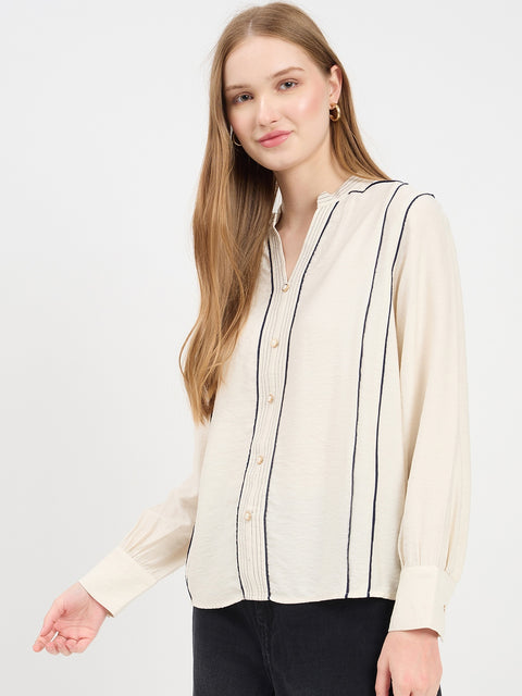 Madame Lace Detail Rayon Blend Beige Top