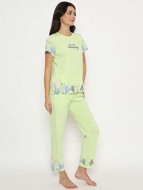 mSECRET All Over Print Top and Bottom Lime Yellow Night Suit