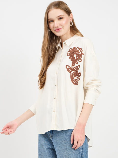 Madame Embroidered Off White Shirt