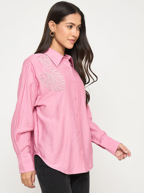 Madame Textured Botanical Embellishment Dusty Pink Shirt