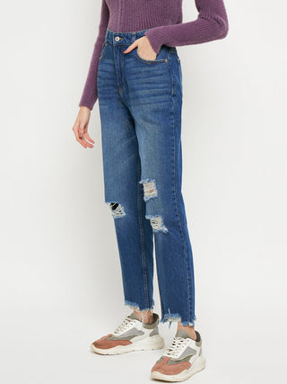 Madame Blue Straight Fit Distressed Jeans