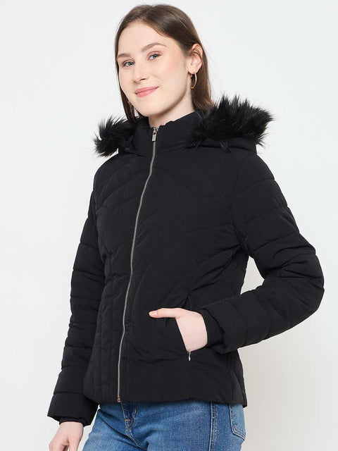 Madame Black Quilted Hooded Jacket