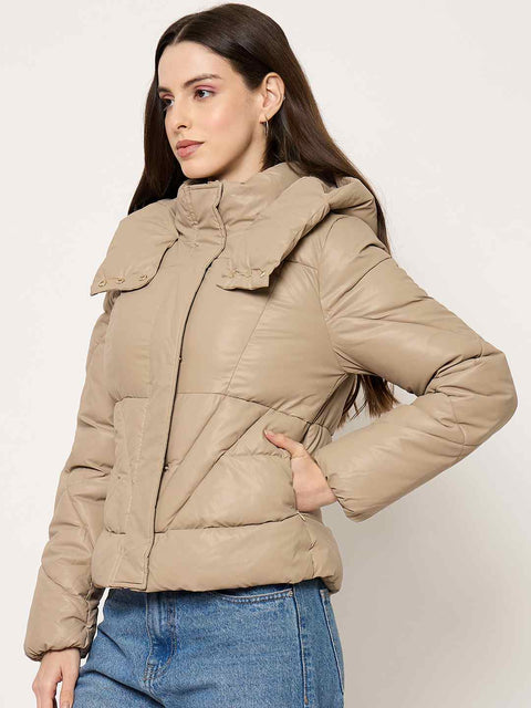 Madame Taupe Quilted PU Leather Jacket