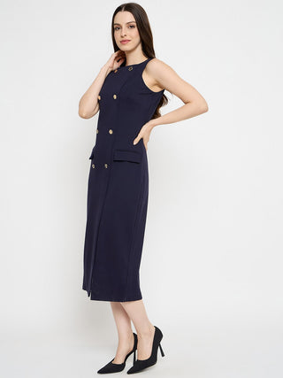 Madame Double Breasted Navy Blue Midi Dress