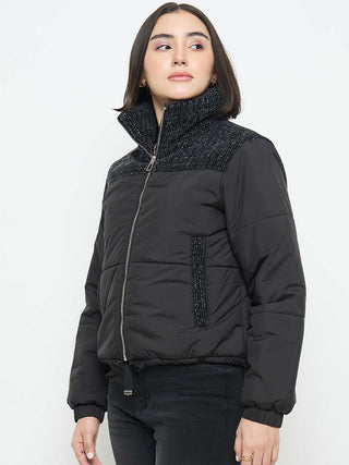 Madame Black Quilted Crop Jacket