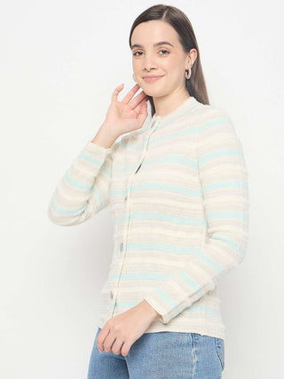 Madame Striped Button Up Off White Cardigan