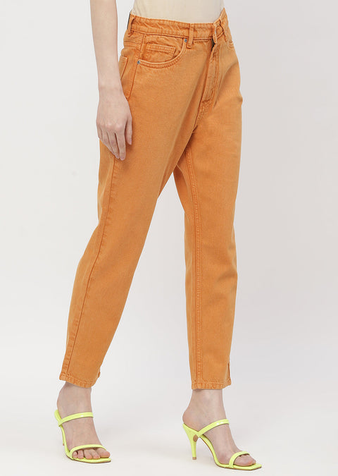 Madame Solid Orange Mom Fit Jeans