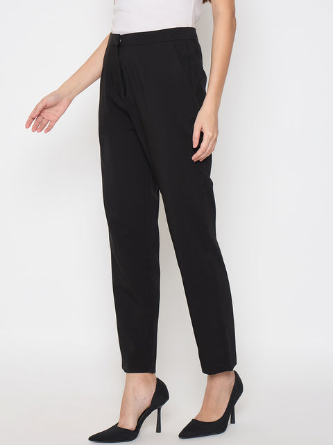 Madame Alex Waist Belt Detail Solid Black Trousers