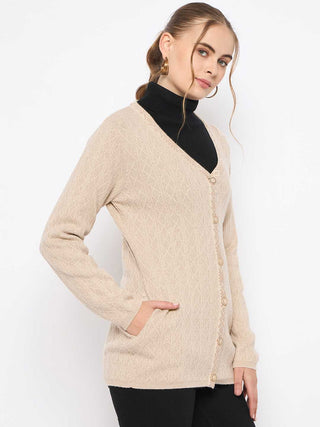 Madame Full Sleeve Button Down Beige Cardigan