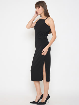 Madame Embellished Halter Neck Top and Skirt Black Coord Set