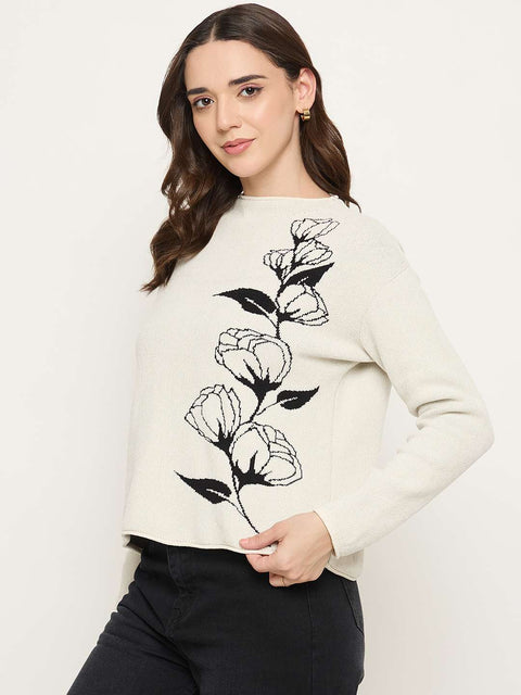 Madame Floral Print White Sweater