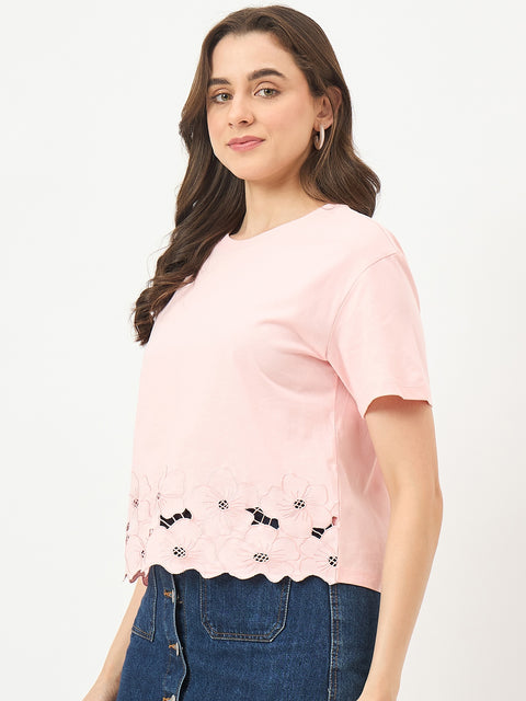 Madame Powder Pink Cotton Half-Sleeve Top