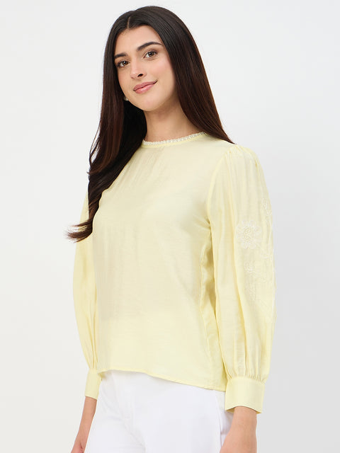 Madame Butter Yellow Bishop-Sleeve Viscose Top