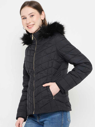 Madame Black Quilted Fur Hood Jacket