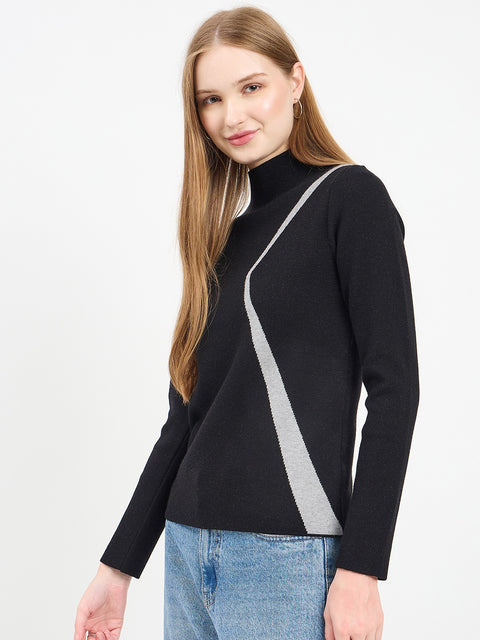 Madame Designer Detail Black Knit Top