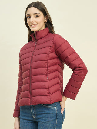 Madame Quilted Wine Red Puffer Jacket