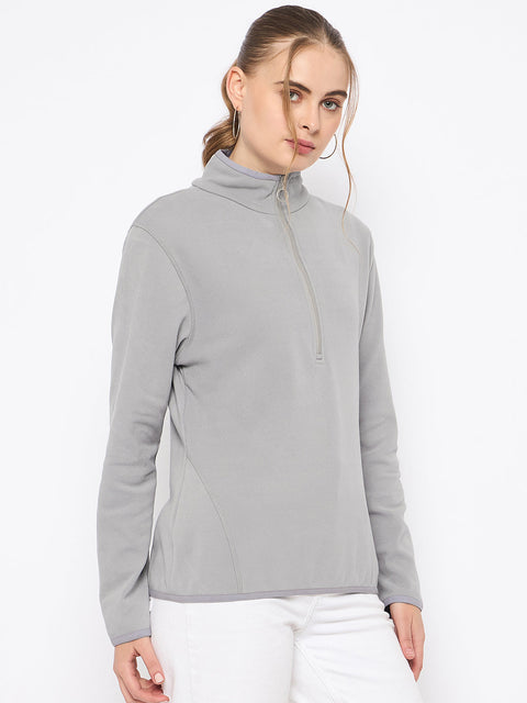 Madame Polar Fleece Half-Zipper Grey Sweatshirt