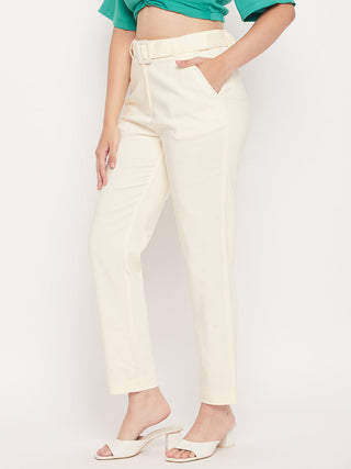 Madame White Slim Fit Belt Trouser