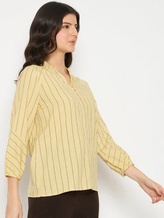 Madame Striped Split Crew Mustard Yellow Top