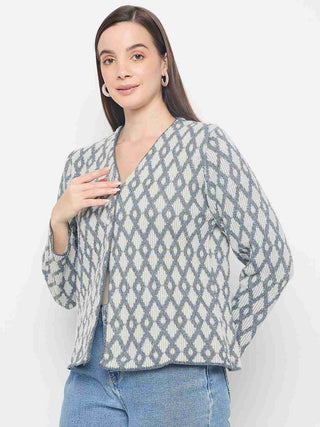 Madame Geometric Print Button Up Off White Cardigan