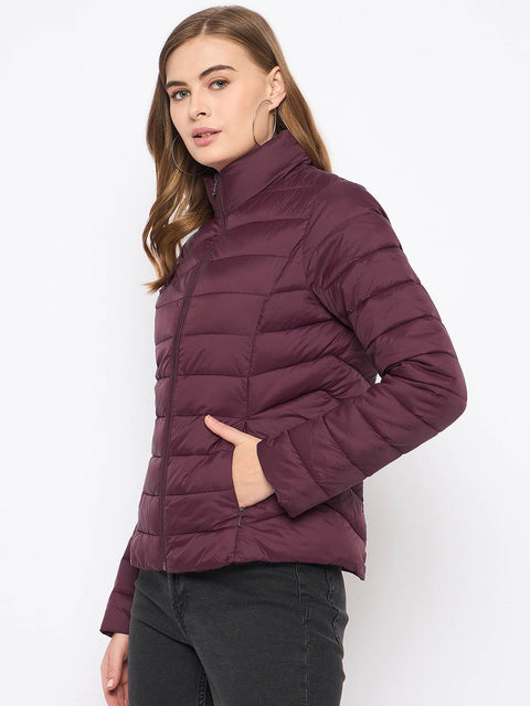 Madame Quilted Wine Puffer Jacket