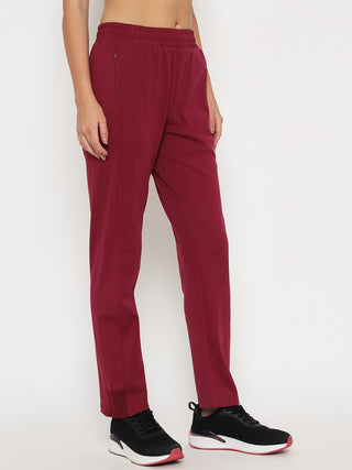 mSECRET Straight Fit Wine Red Cotton Blend Track Bottom