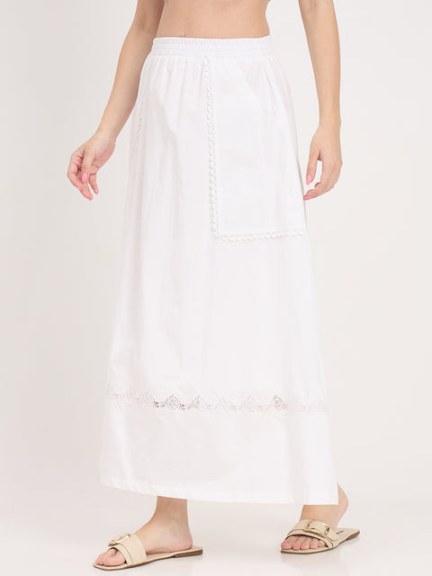 Madame White Cotton Embdroidery Skirt